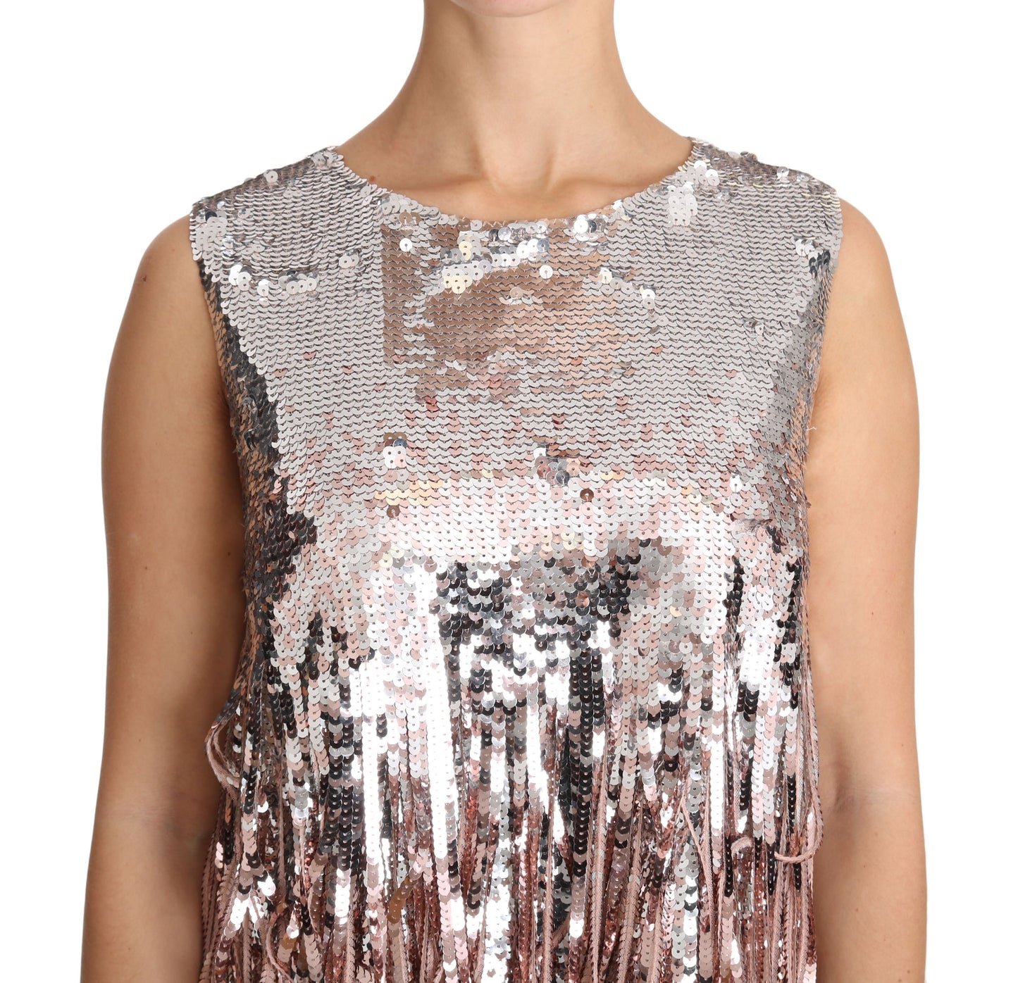 Dolce & Gabbana Golden Pink Sequined Fringe Elegance Top IT48 / XXL