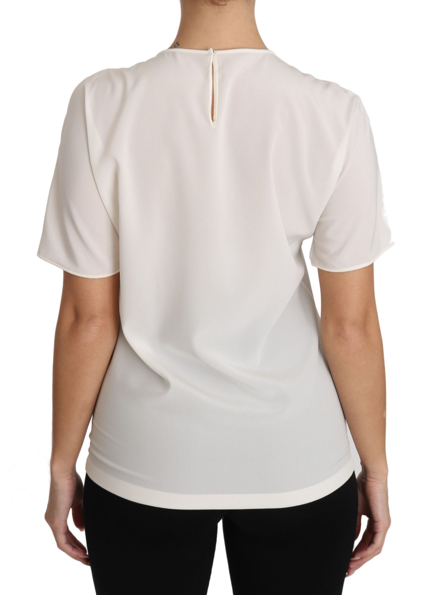 Dolce & Gabbana Elegant Silk Crewneck Blouse with Applique