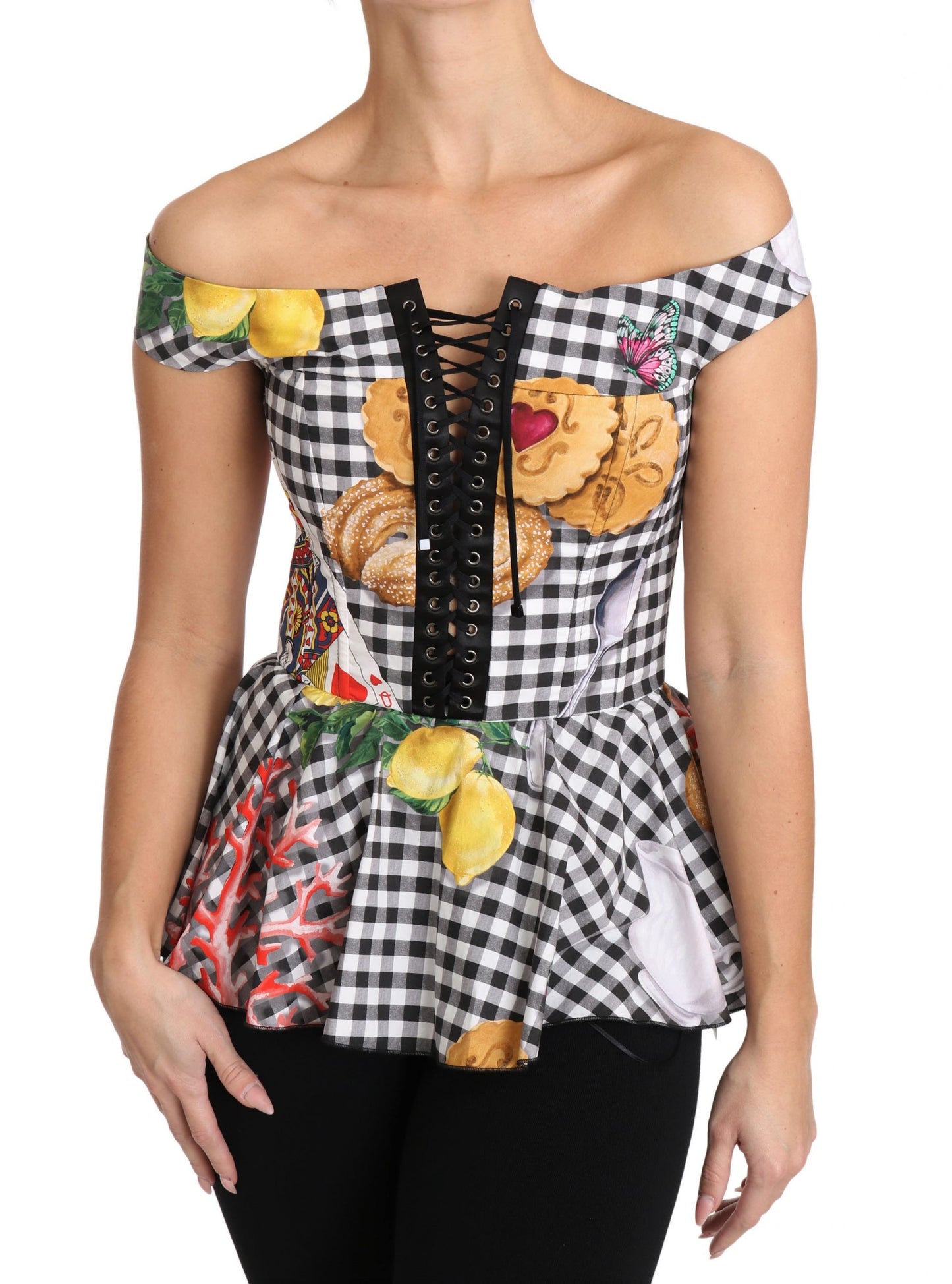 Dolce & Gabbana Chic Checkered Corset Top Blouse IT36 / XXS