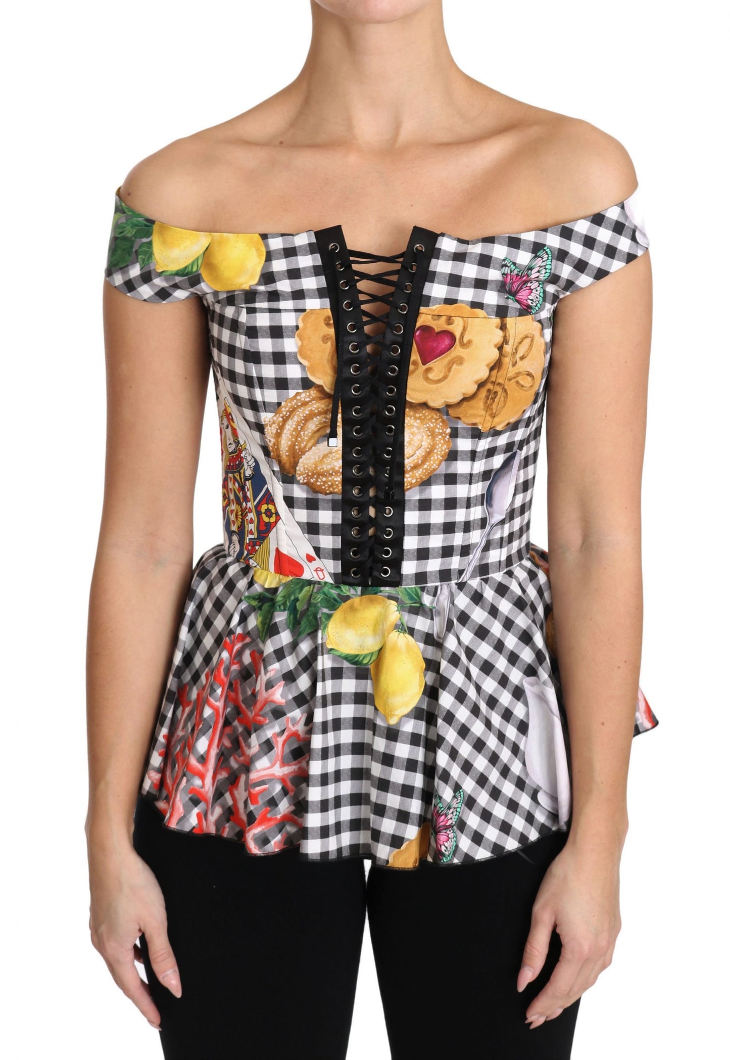 Dolce & Gabbana Chic Checkered Corset Top Blouse IT36 / XXS