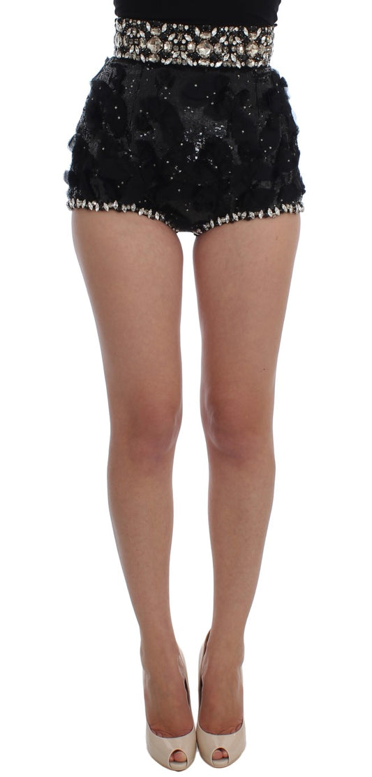 Dolce & Gabbana Crystal Sequined Silk High Waist Shorts IT40 / S