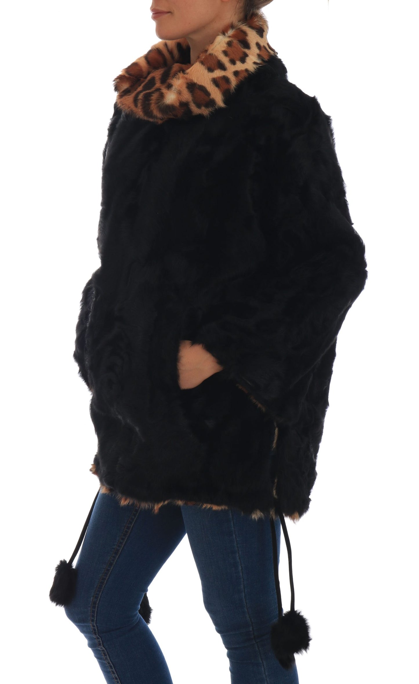 Dolce & Gabbana Elegant Black Lamb Fur Short Coat