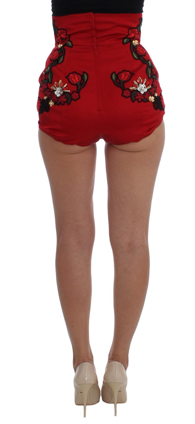 Dolce & Gabbana Ravishing Red Silk Embroidered Shorts IT40 | S