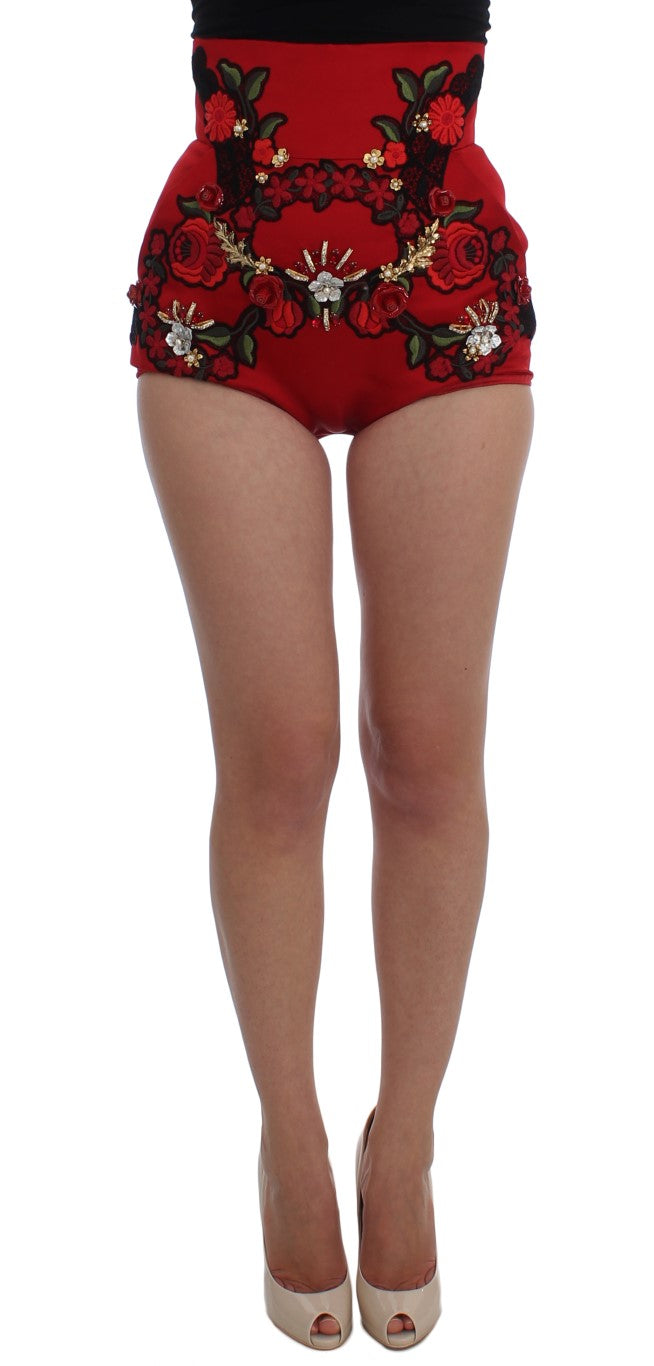 Dolce & Gabbana Ravishing Red Silk Embroidered Shorts IT40 | S