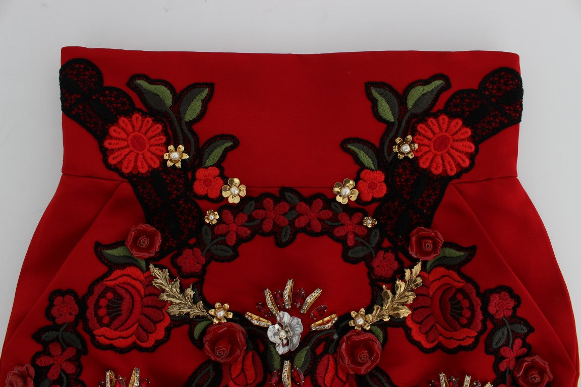 Dolce & Gabbana Ravishing Red Silk Embroidered Shorts IT40 | S