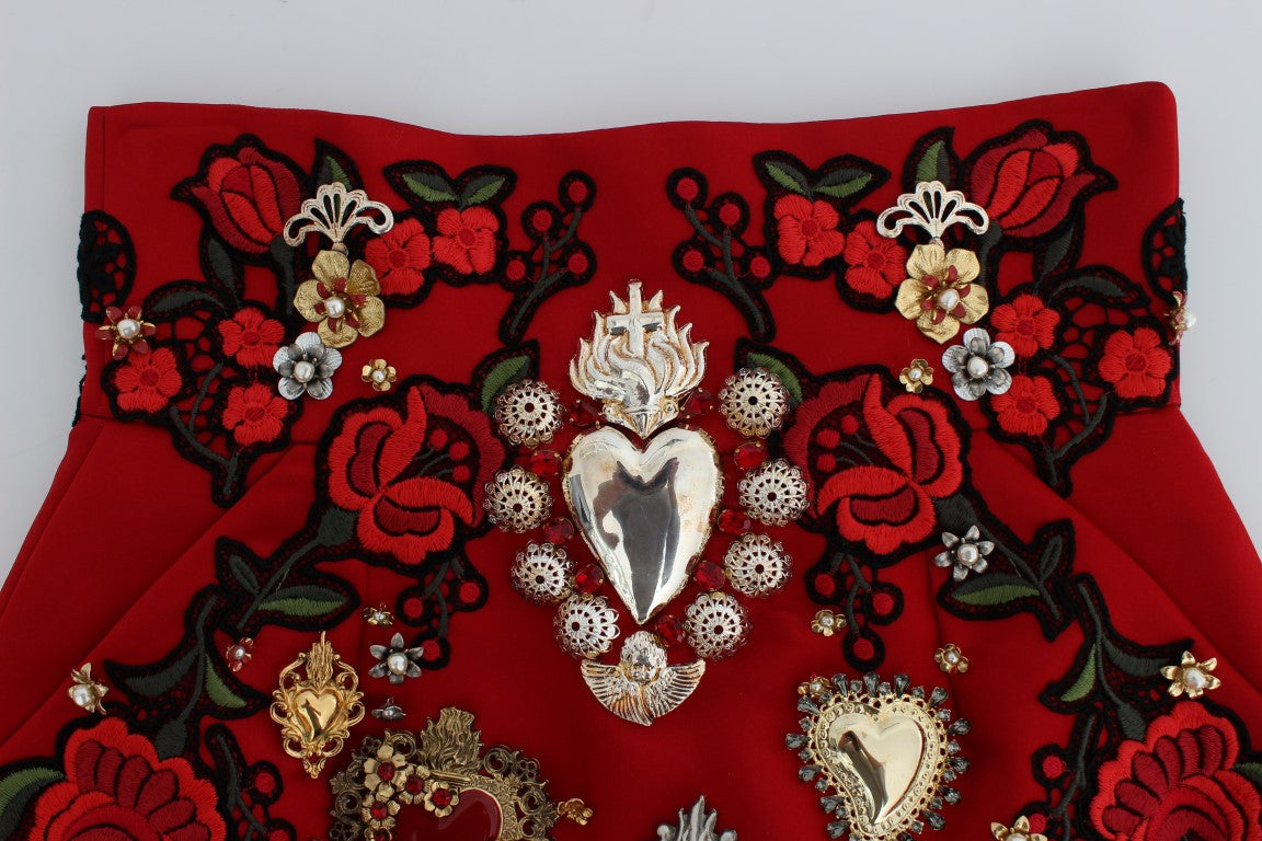 Dolce & Gabbana Red Silk Crystal-Embellished Mini Shorts IT42 | M