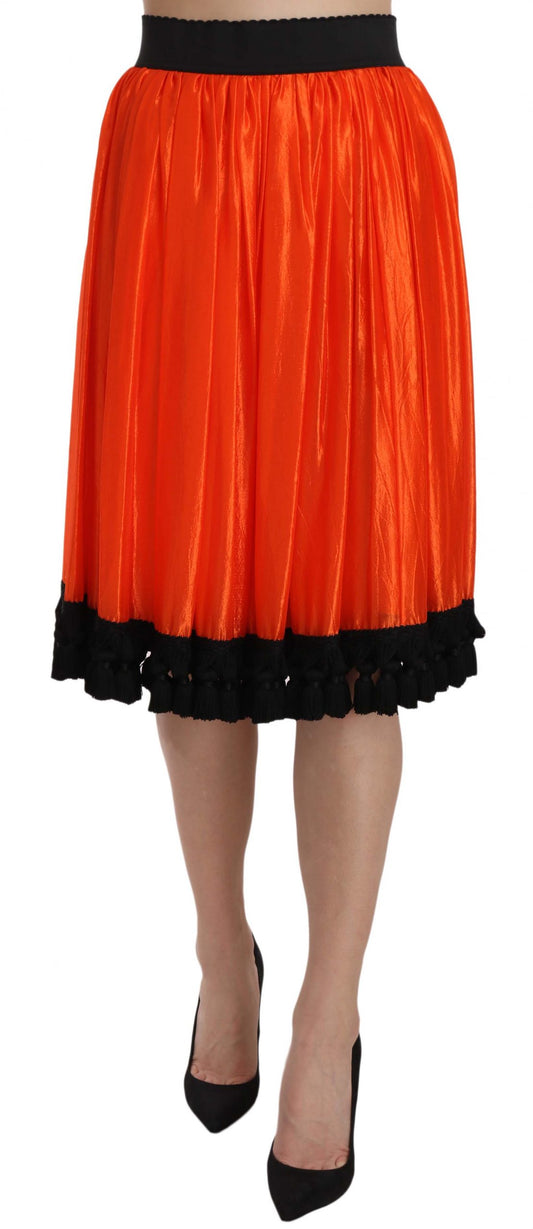 Dolce & Gabbana High-Waist Black & Orange Knee-Length Skirt IT40 | S