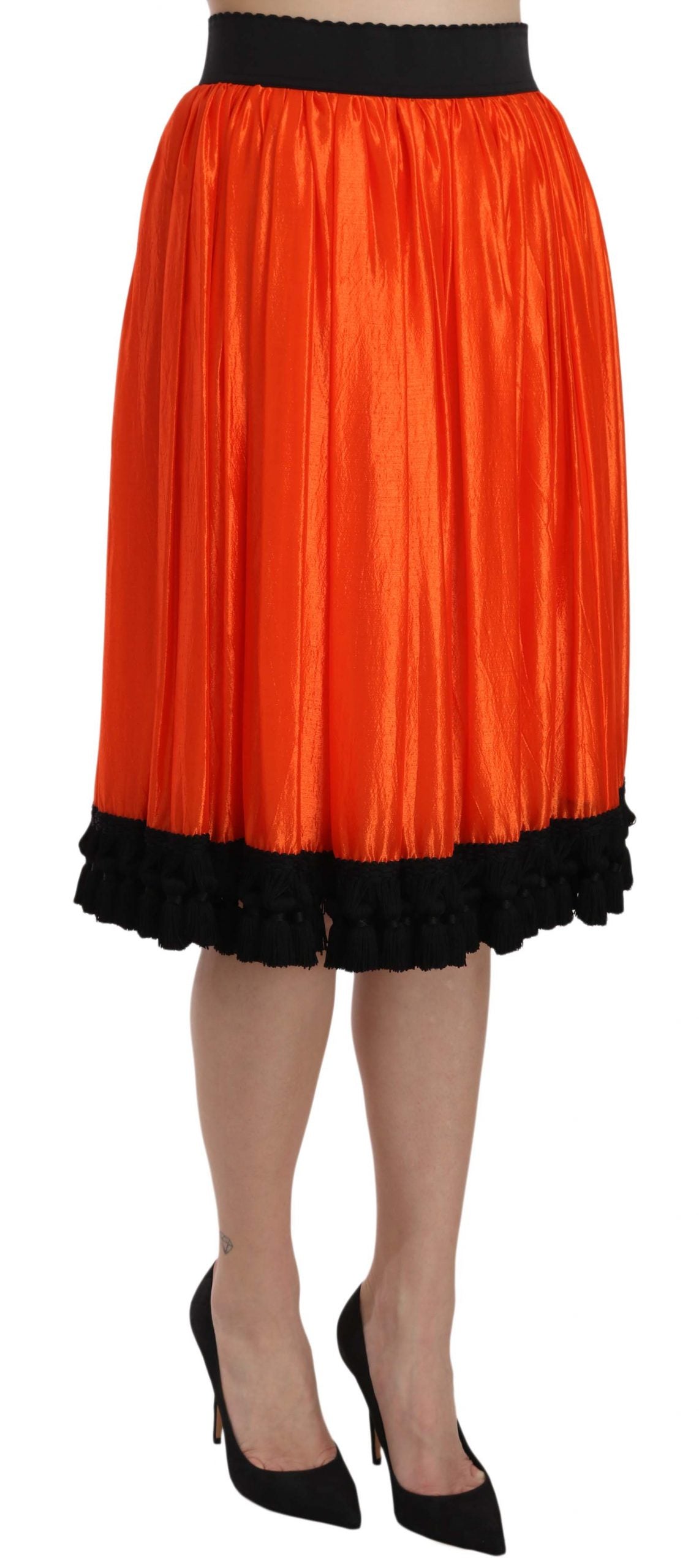 Dolce & Gabbana High-Waist Black & Orange Knee-Length Skirt IT40 | S