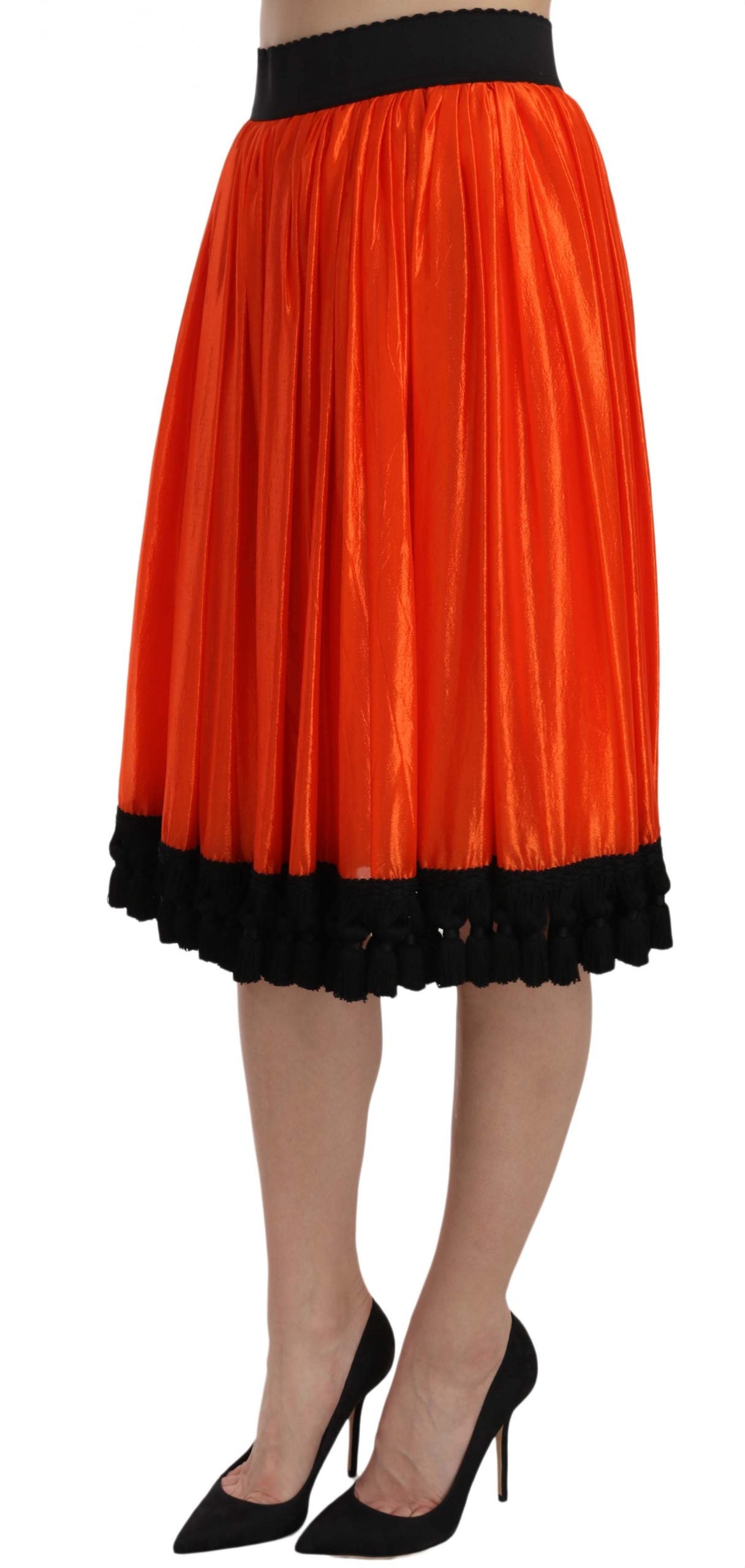 Dolce & Gabbana High-Waist Black & Orange Knee-Length Skirt IT40 | S