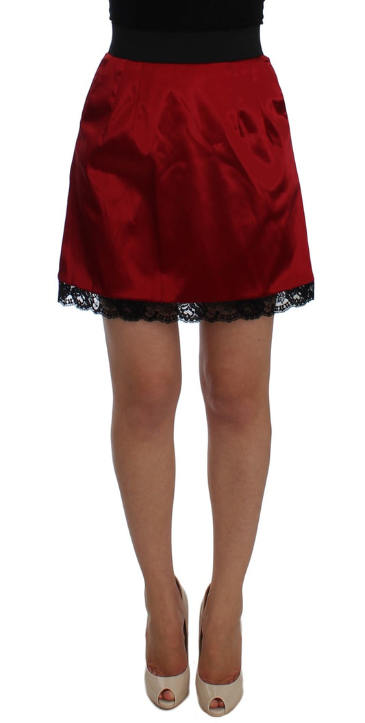 Dolce & Gabbana Elegant Red Lace High-Waist Skirt IT46 / XL