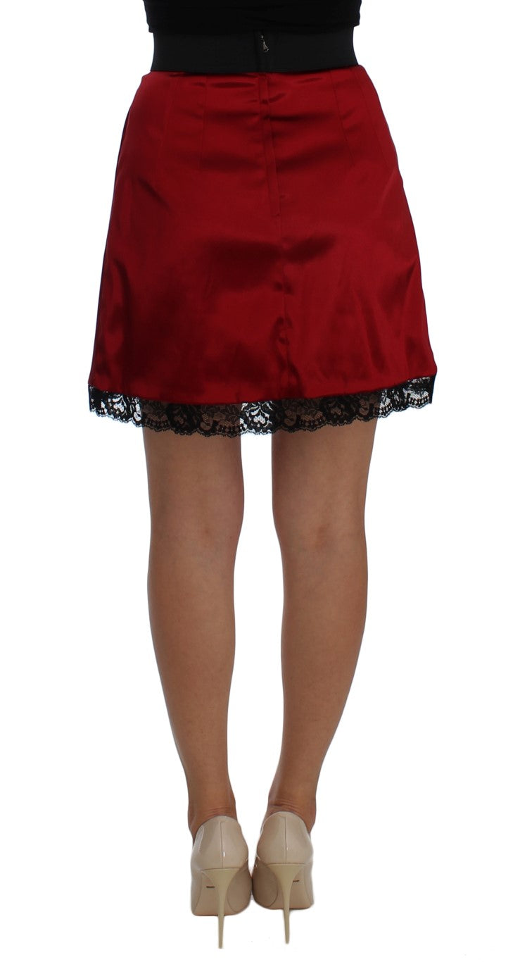 Dolce & Gabbana Elegant Red Lace High-Waist Skirt IT46 / XL