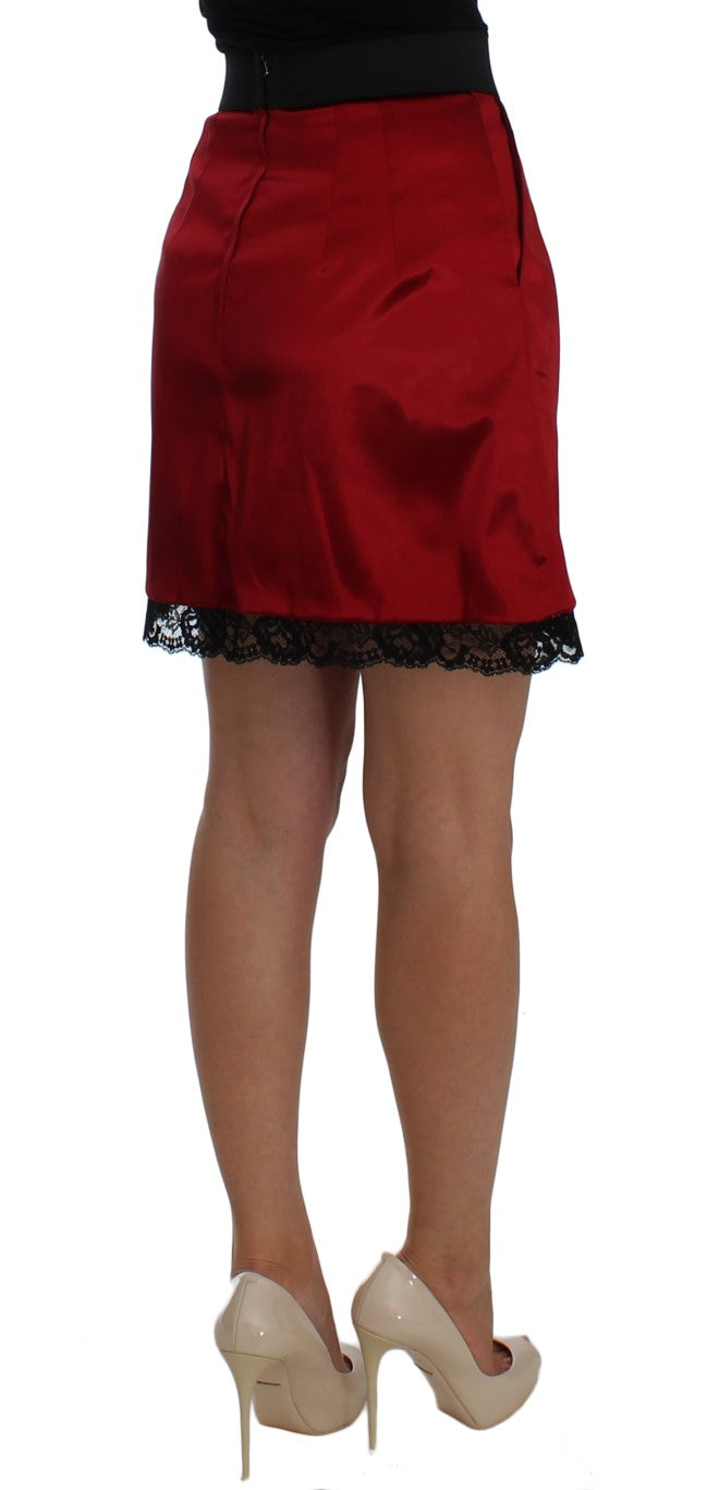 Dolce & Gabbana Elegant Red Lace High-Waist Skirt IT46 / XL