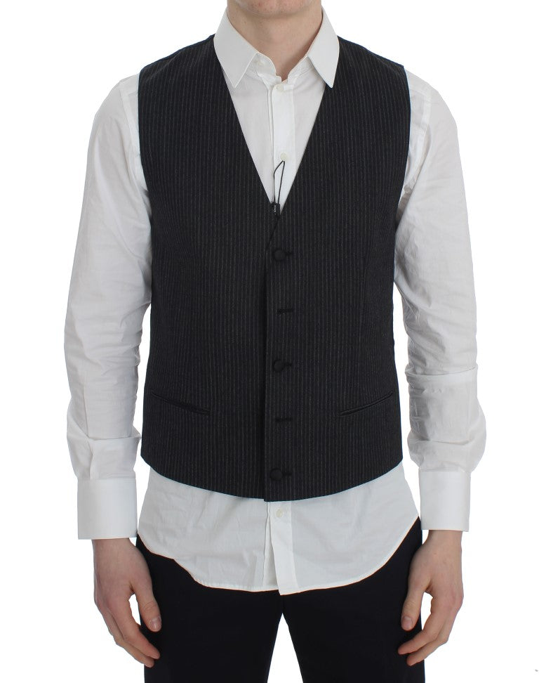 Dolce & Gabbana Elegant Gray Striped Wool Vest IT50 / L