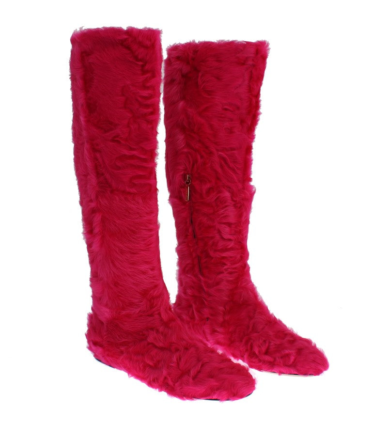 Dolce & Gabbana Elegant Pink Lambskin Fur Boots EU38 / US7.5