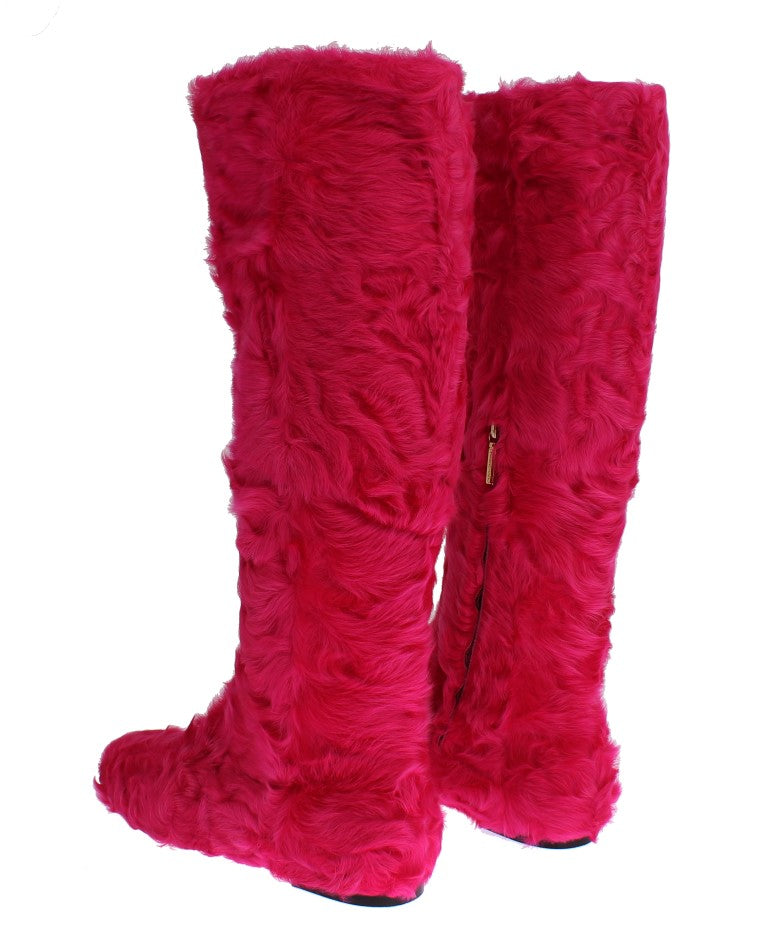 Dolce & Gabbana Elegant Pink Lambskin Fur Boots EU38 / US7.5