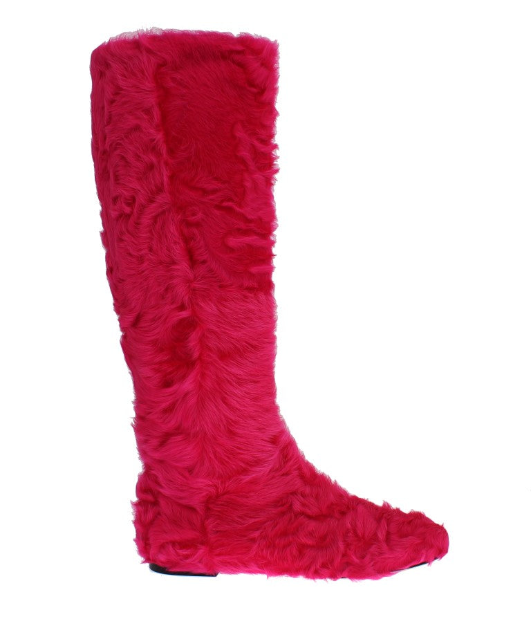 Dolce & Gabbana Elegant Pink Lambskin Fur Boots EU38 / US7.5