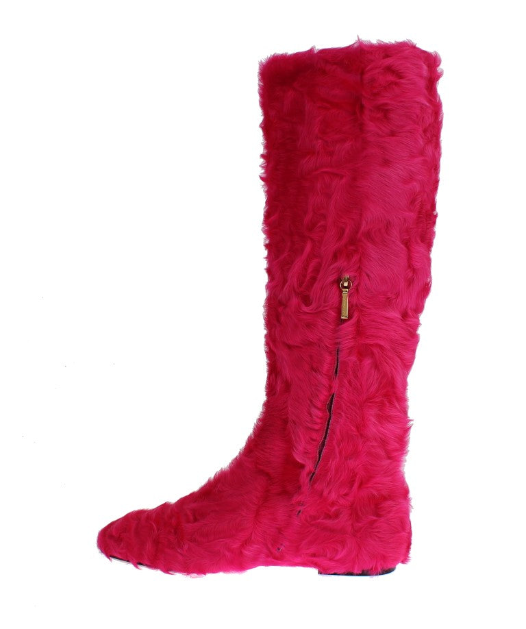 Dolce & Gabbana Elegant Pink Lambskin Fur Boots EU38 / US7.5