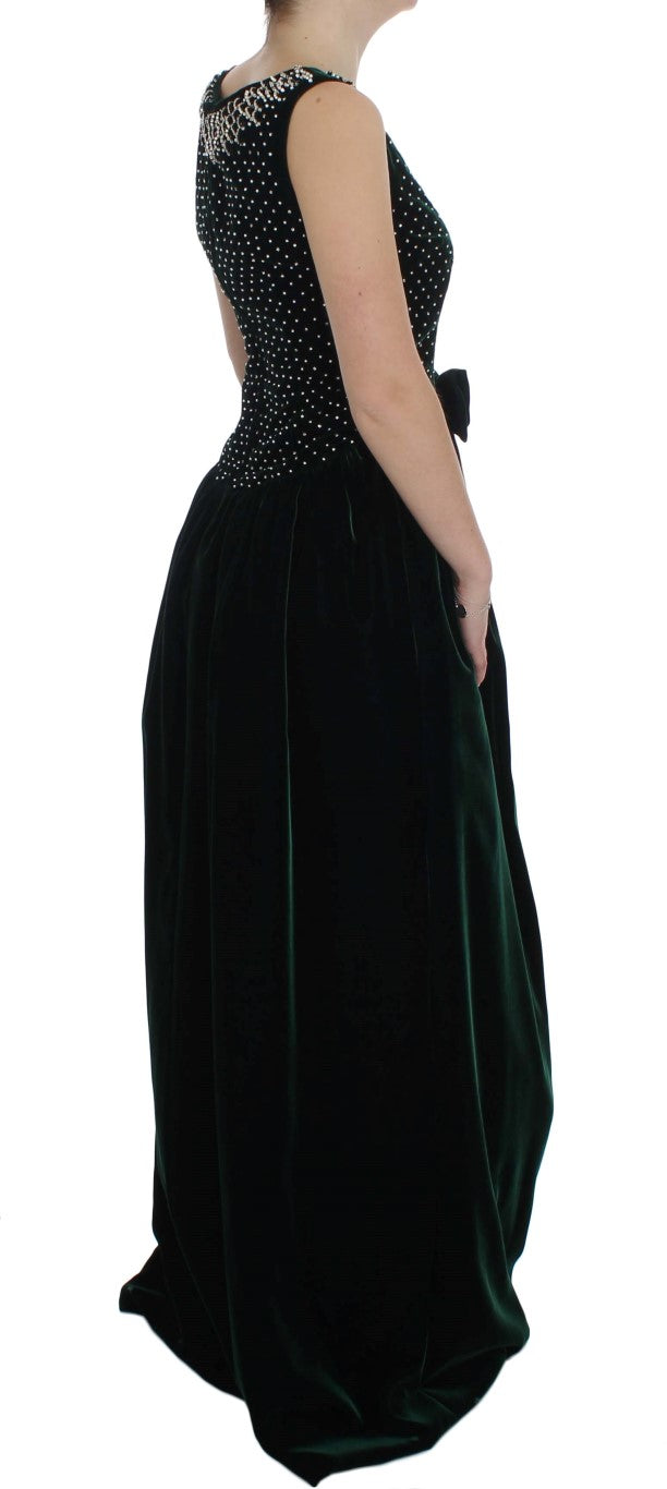 Dolce & Gabbana Enchanted Emerald Velvet Crystal Maxi Dress