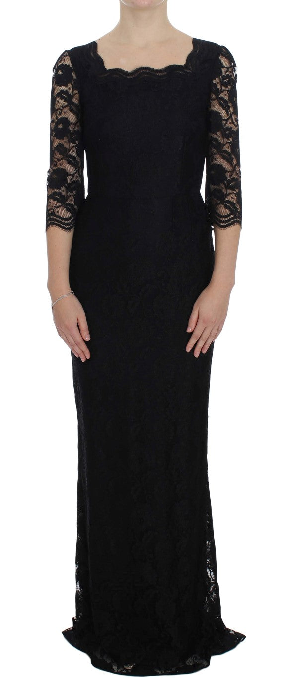 Dolce & Gabbana Elegant Black Floral Lace Maxi Dress IT40 | S