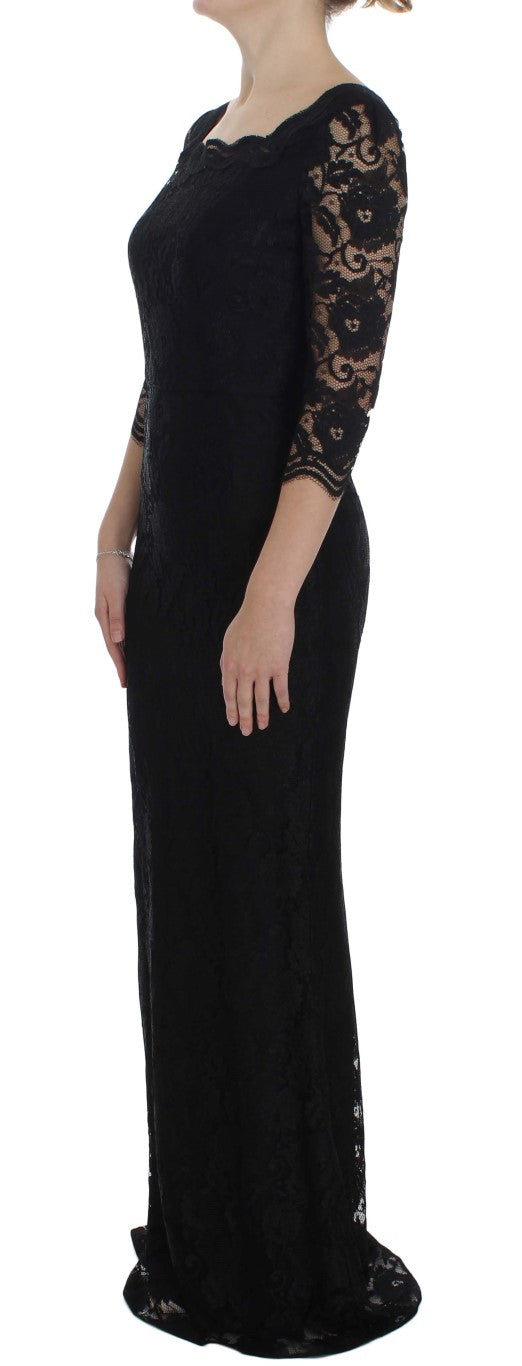 Dolce & Gabbana Elegant Black Floral Lace Maxi Dress IT40 | S