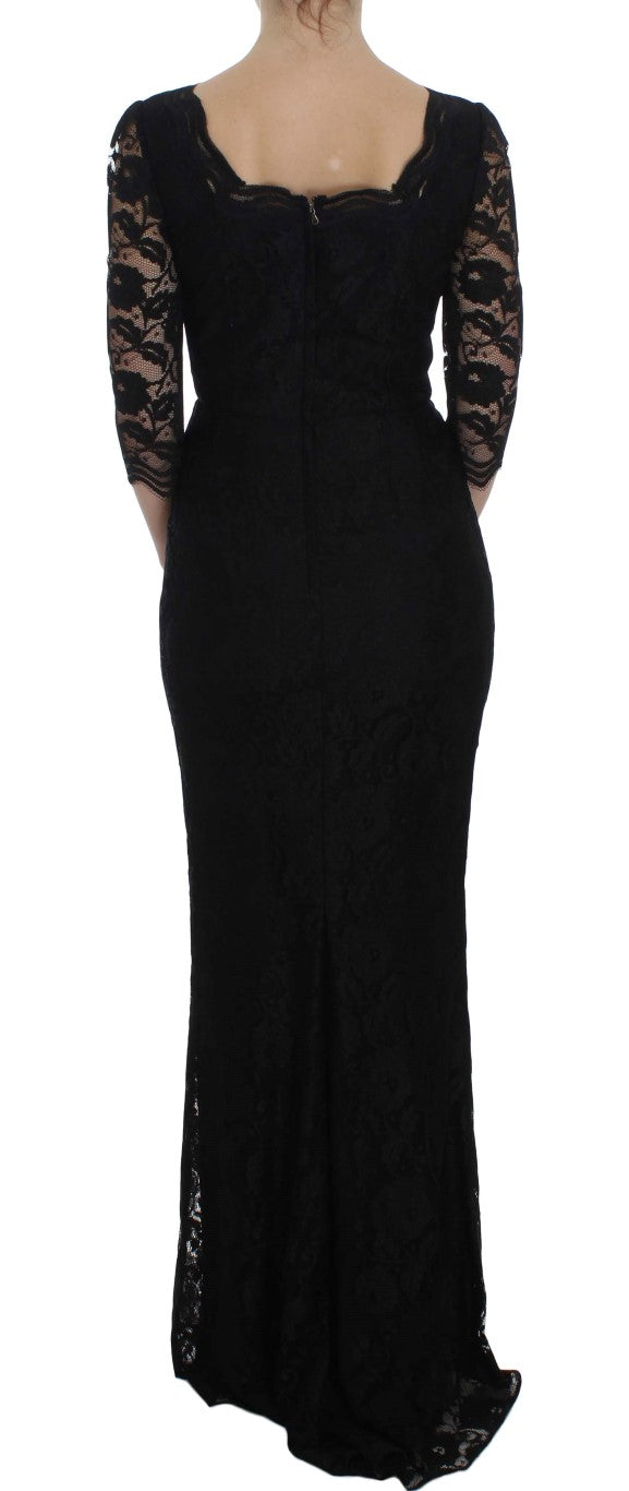 Dolce & Gabbana Elegant Black Floral Lace Maxi Dress IT40 | S