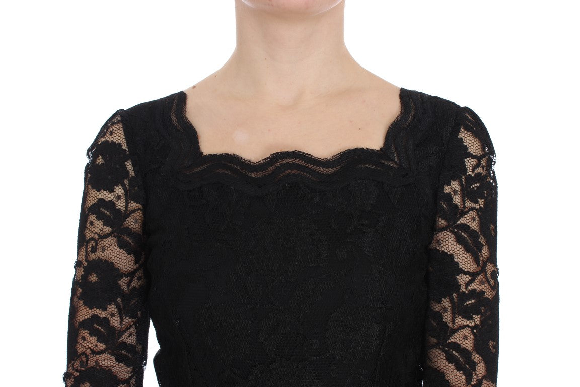 Dolce & Gabbana Elegant Black Floral Lace Maxi Dress IT40 | S