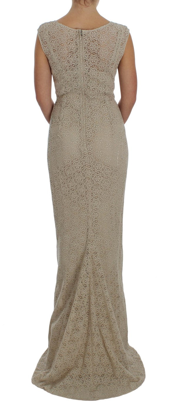 Dolce & Gabbana Elegant Beige Floral Cutout Maxi Dress IT40 / S