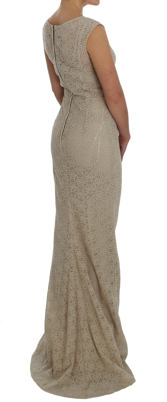 Dolce & Gabbana Elegant Beige Floral Cutout Maxi Dress IT40 / S