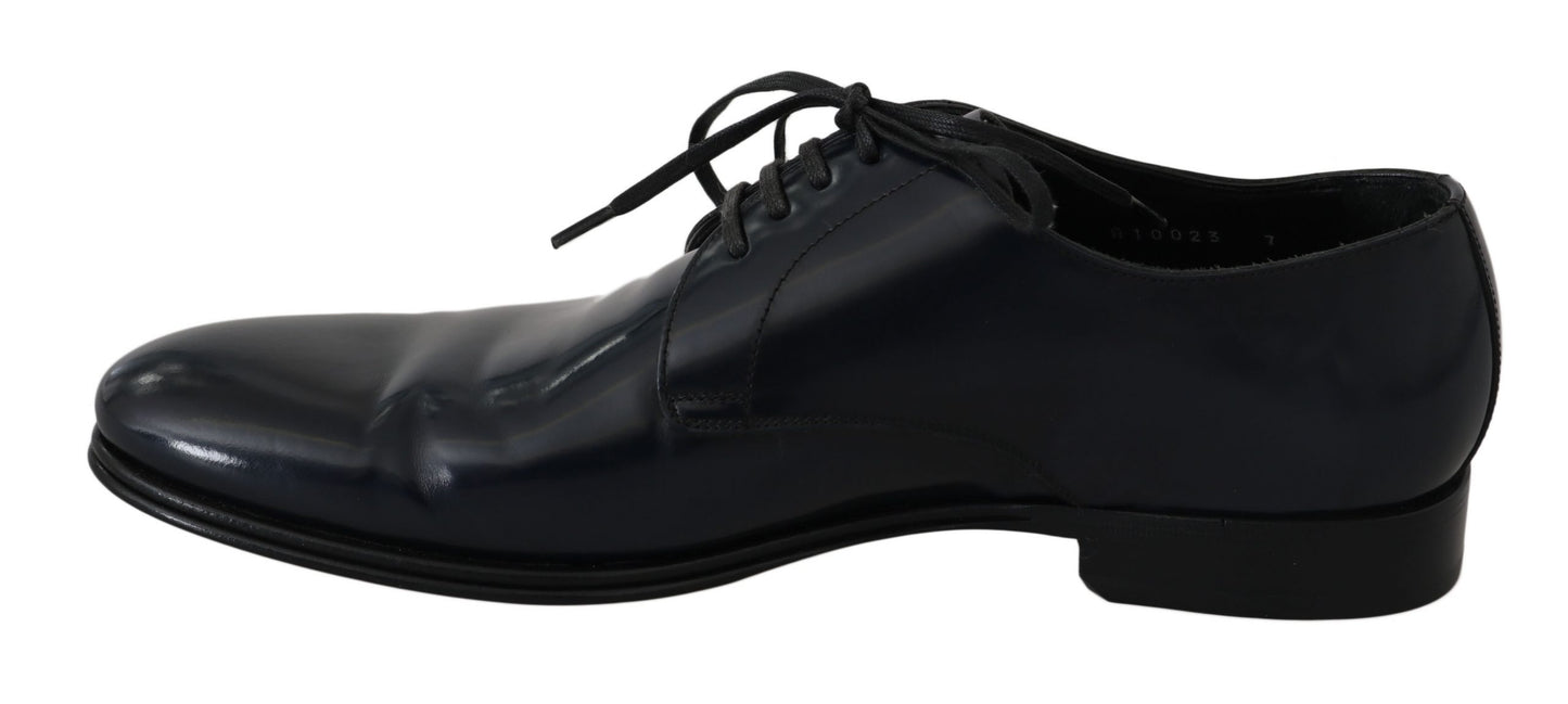 Dolce & Gabbana Elegant Dark Blue Leather Derby Dress Shoes EU39 / US6