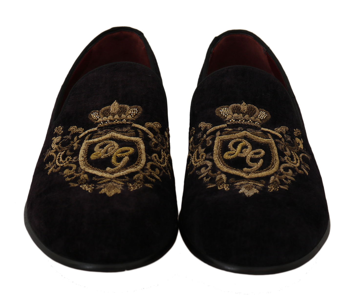 Dolce & Gabbana Elegant Black Loafers with Gold Crown Embroidery EU39 / US6