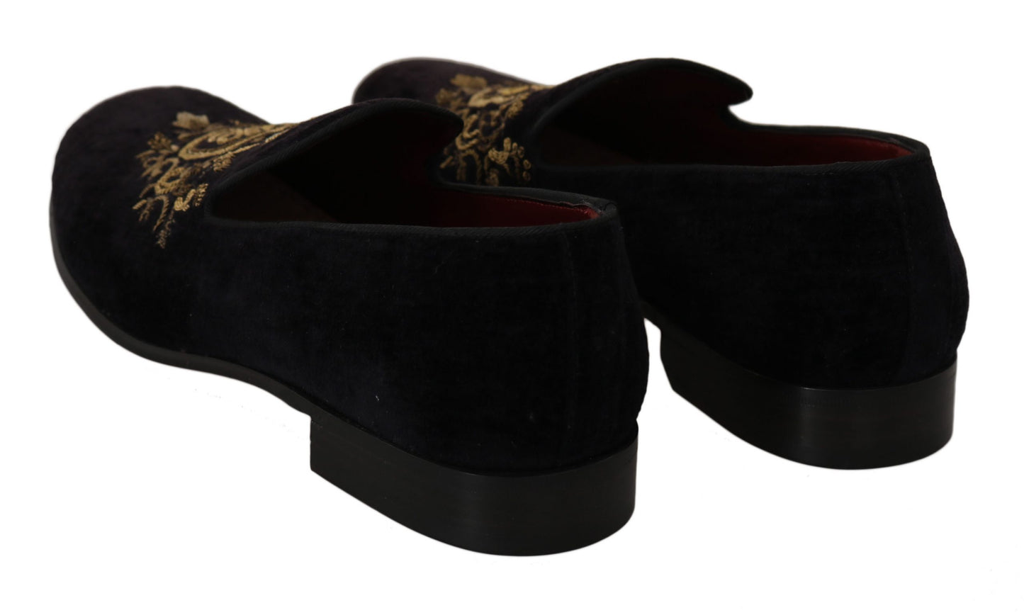 Dolce & Gabbana Elegant Black Loafers with Gold Crown Embroidery EU39 / US6