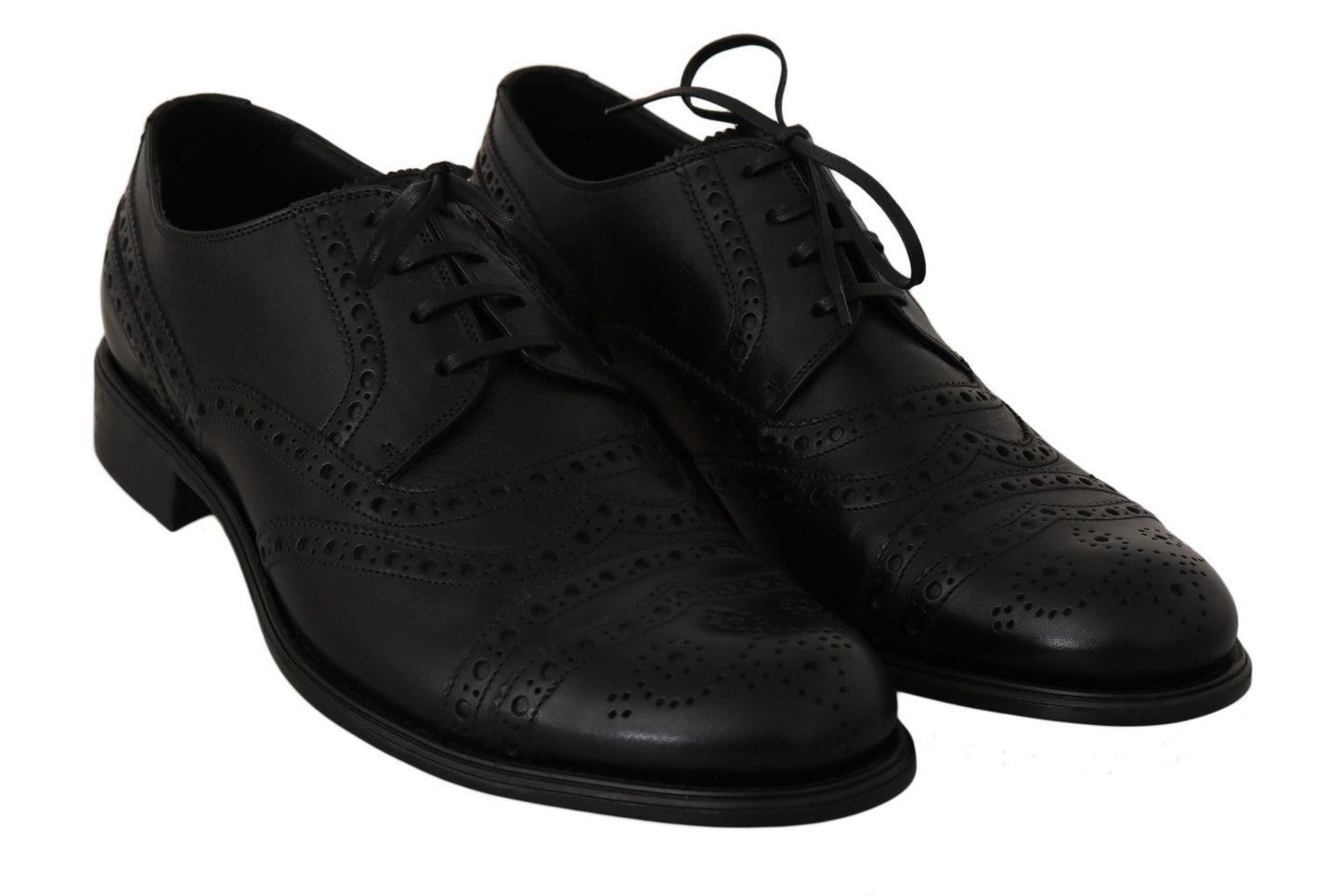 Dolce & Gabbana Elegant Black Leather Derby Wingtip Dress Shoes EU39 / US6