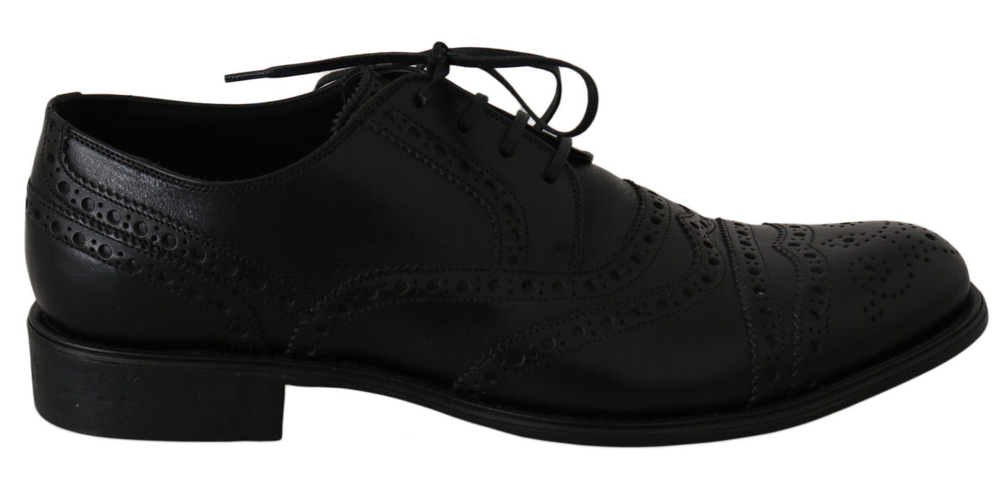 Dolce & Gabbana Elegant Black Leather Derby Wingtip Dress Shoes EU39 / US6