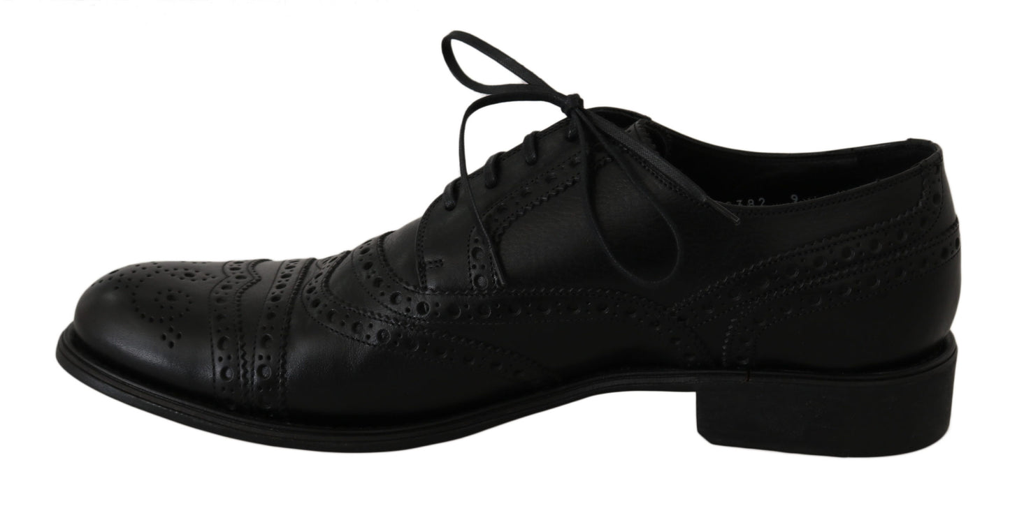 Dolce & Gabbana Elegant Black Leather Derby Wingtip Dress Shoes EU39 / US6