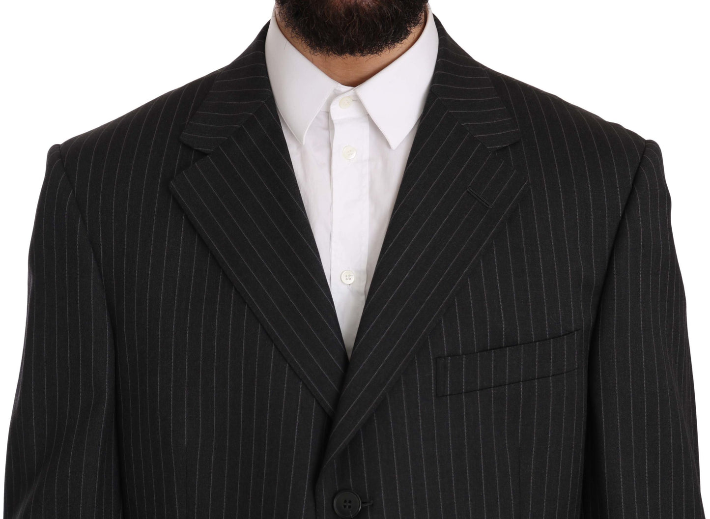 Z ZEGNA Elegant Black Striped Wool Suit IT52 | XL