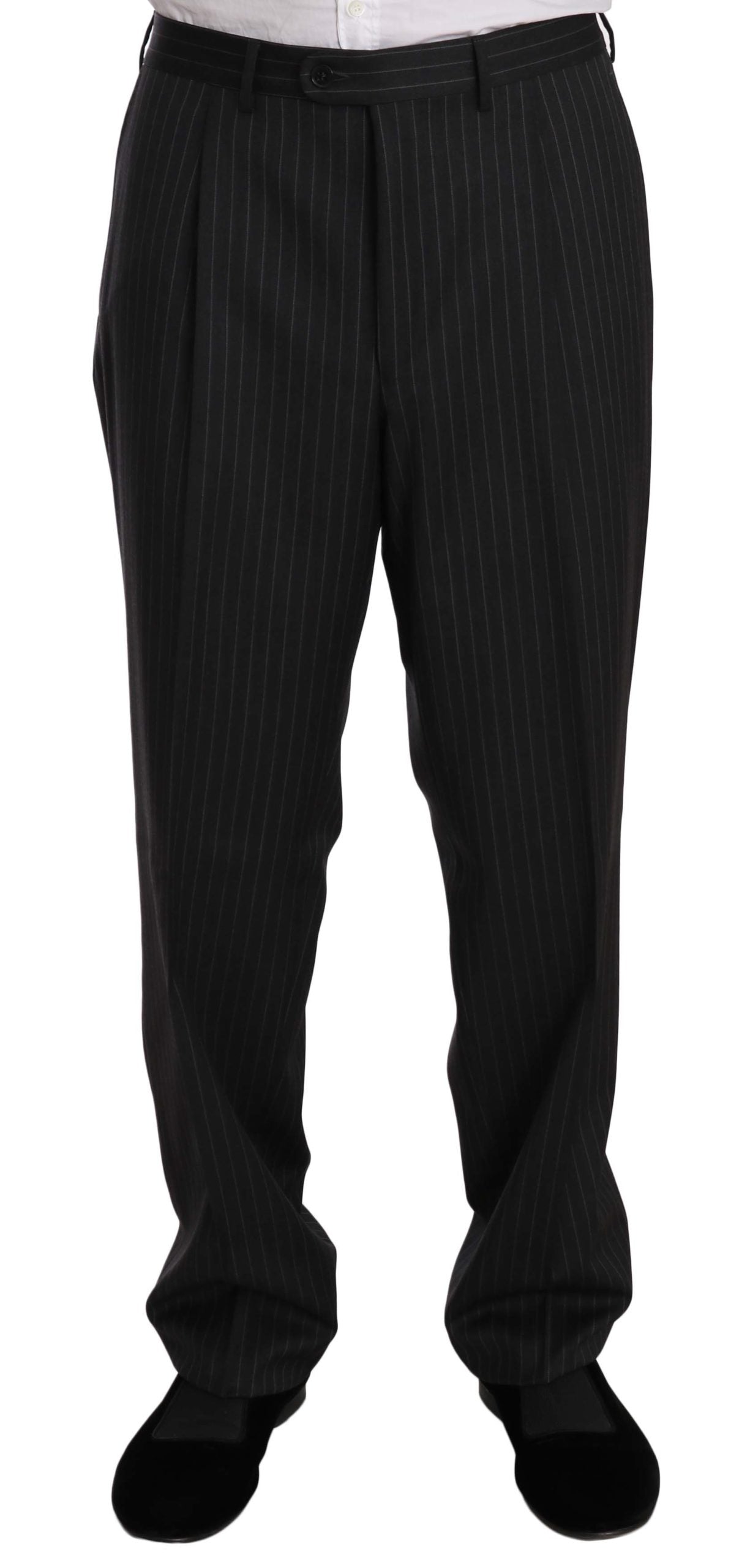 Z ZEGNA Elegant Black Striped Wool Suit IT52 | XL