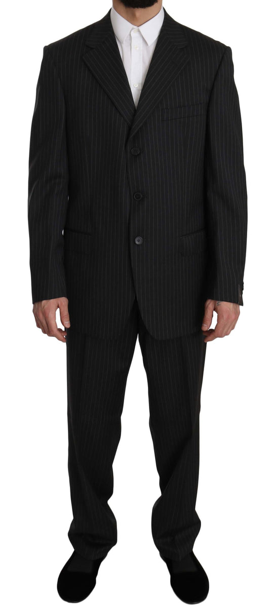 Z ZEGNA Elegant Black Striped Wool Suit IT52 | XL