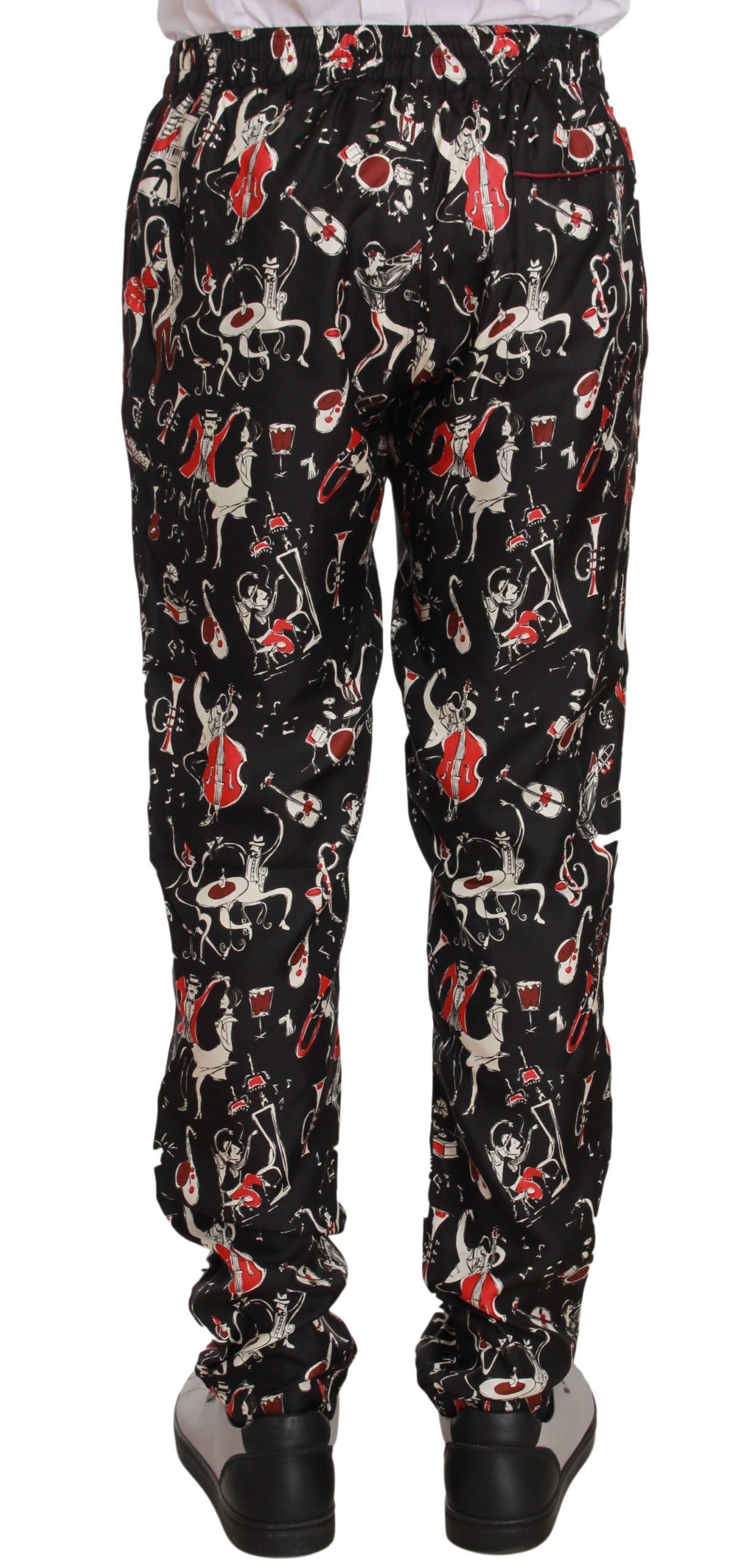 Dolce & Gabbana Elegant Black Silk Lounge Pants with Red Print IT48 / M