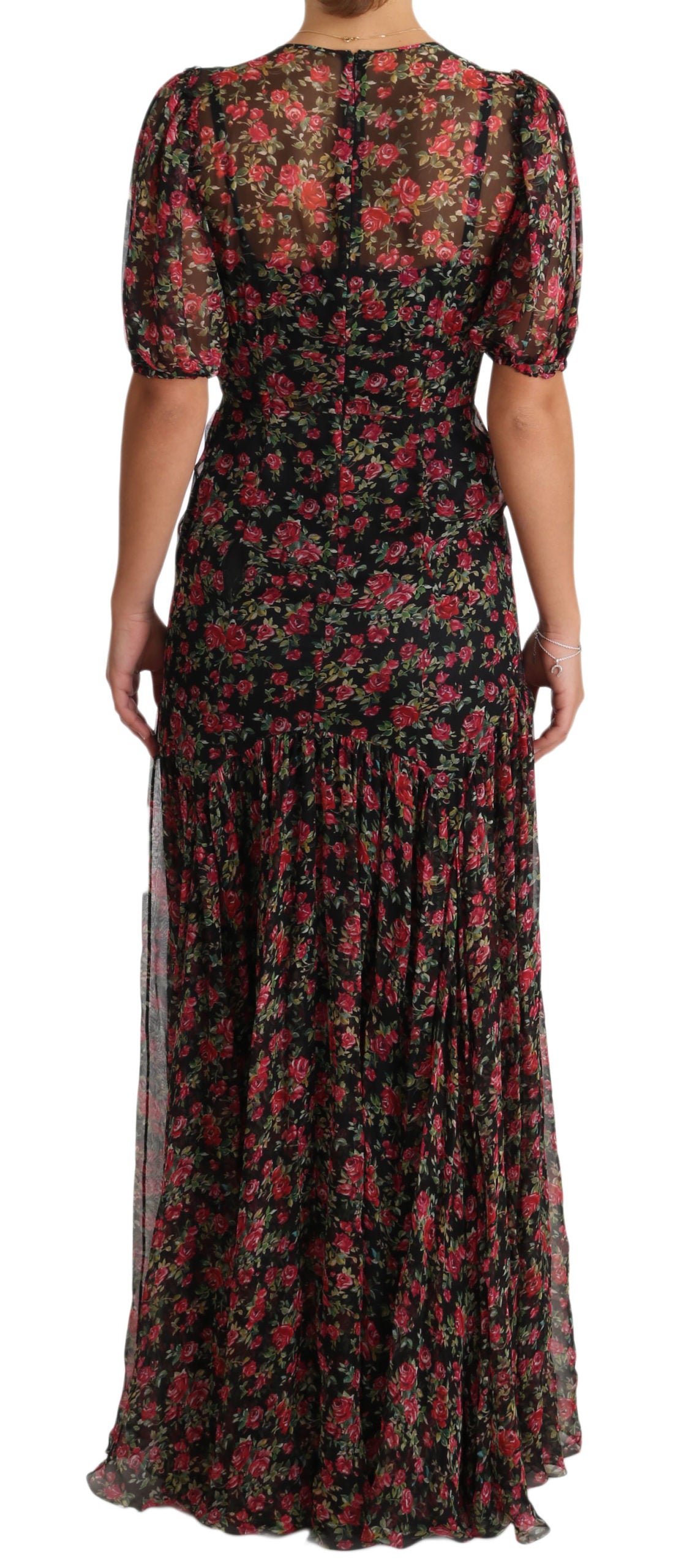 Dolce & Gabbana Elegant Black Silk Floral A-Line Gown IT38 | XS