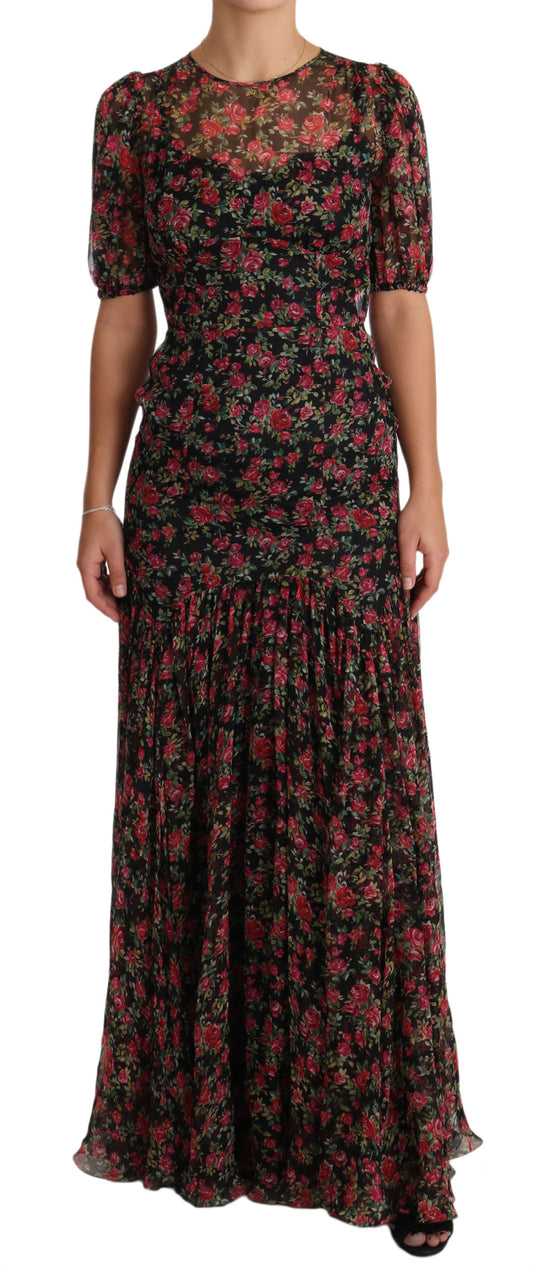 Dolce & Gabbana Elegant Black Silk Floral A-Line Gown IT38 | XS