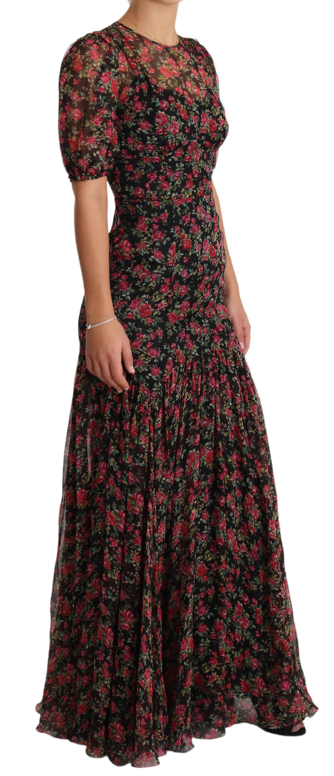 Dolce & Gabbana Elegant Black Silk Floral A-Line Gown IT38 | XS