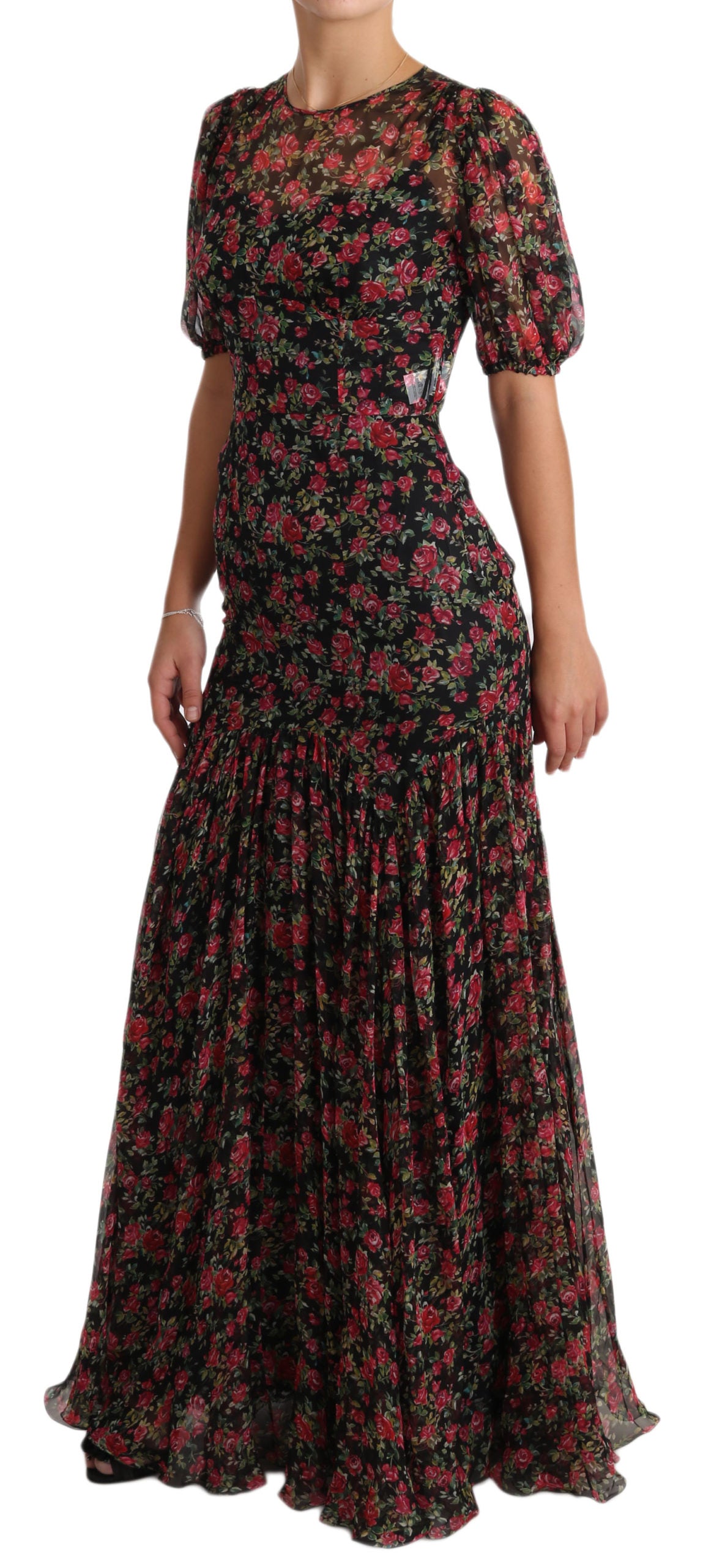 Dolce & Gabbana Elegant Black Silk Floral A-Line Gown IT38 | XS