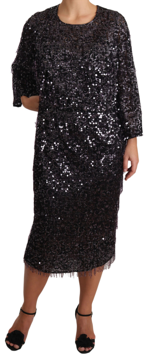 Dolce & Gabbana Sequined Shift Midi Dress – Timeless Elegance IT42 | M