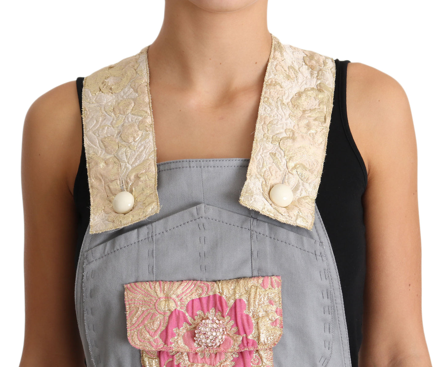 Dolce & Gabbana Exquisite Floral Embellished Denim Overalls IT40 | S