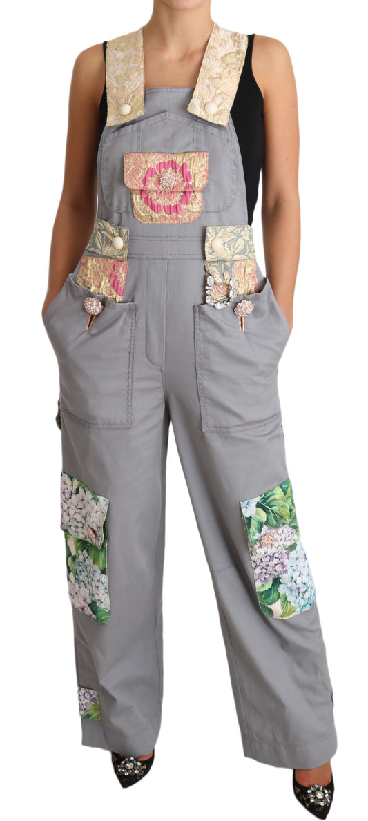 Dolce & Gabbana Exquisite Floral Embellished Denim Overalls IT40 | S