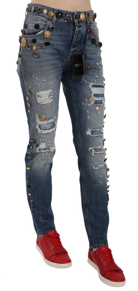 Dolce & Gabbana Crystal Embellished Luxury Denim Jeans IT38 / XS