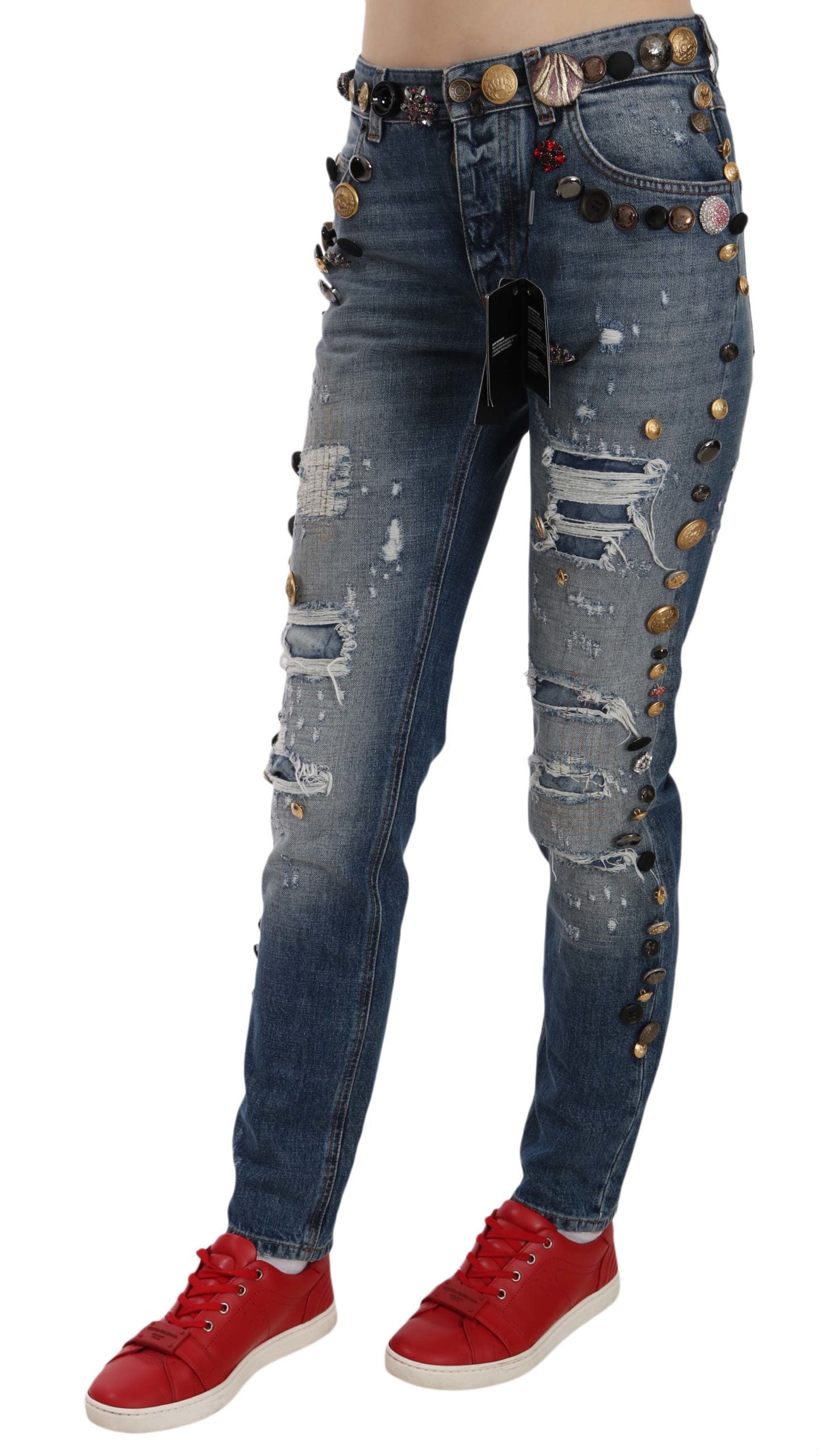 Dolce & Gabbana Crystal Embellished Luxury Denim Jeans IT38 / XS