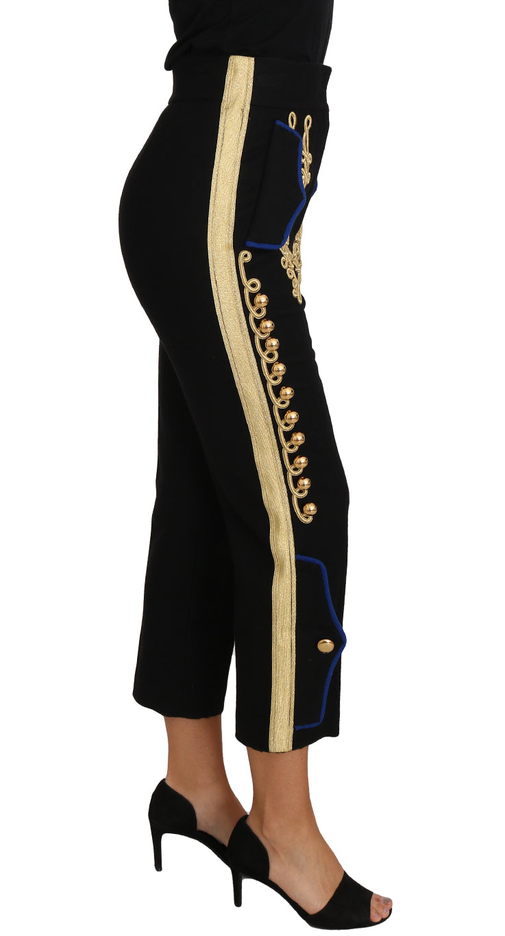 Dolce & Gabbana Elegant Black Military Embellished Pants IT38 / XS