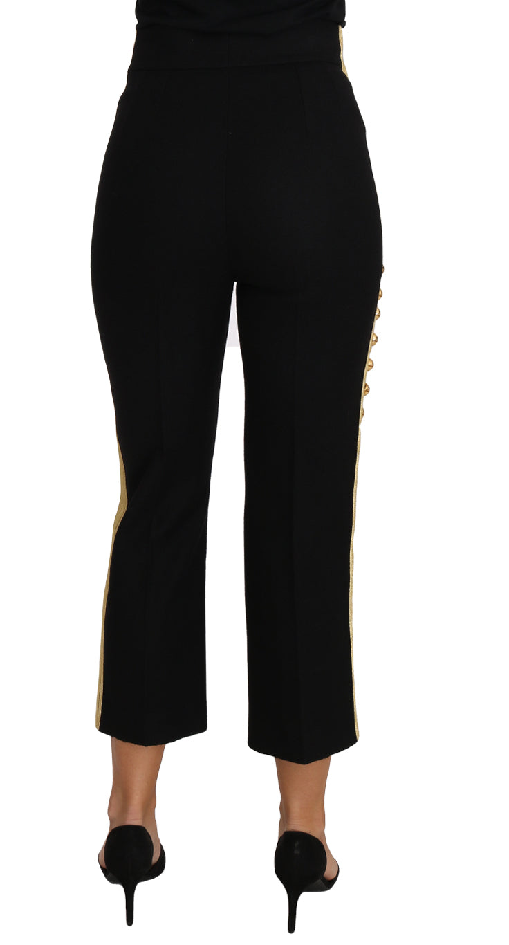 Dolce & Gabbana Elegant Black Military Embellished Pants IT38 / XS