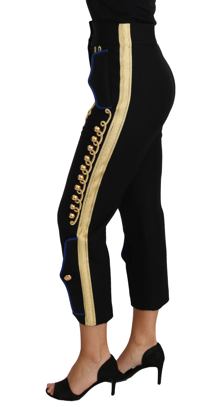 Dolce & Gabbana Elegant Black Military Embellished Pants IT38 / XS